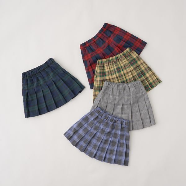 日本 Lycee mine - 學院風百摺格子裙-黃綠系