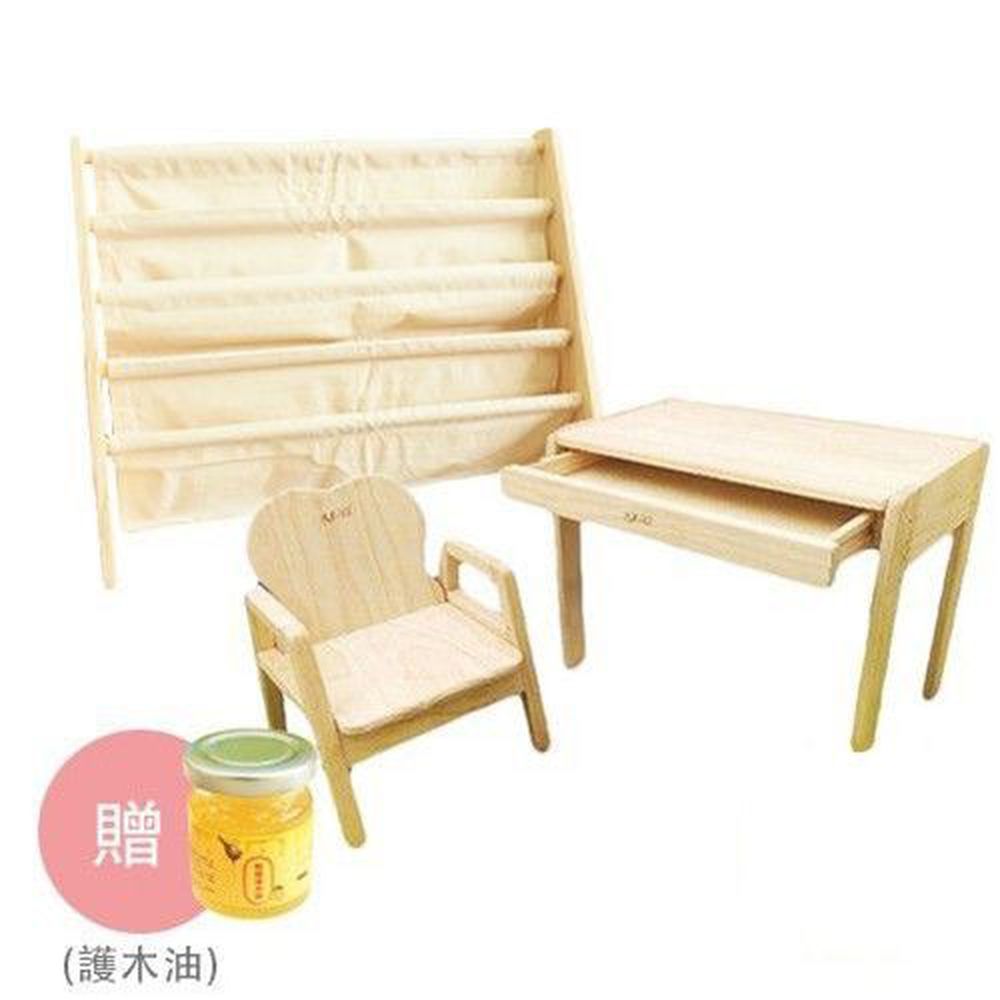 REAL 實木玩家 - mini 三階段成長型桌椅-媽咪愛獨家組合．一桌一椅+書報架-贈護木油x1