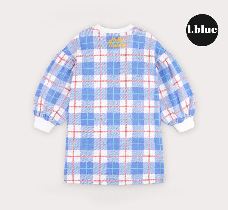 韓國 HEJMINI - 可愛小兔格紋長版連身裙-珊瑚