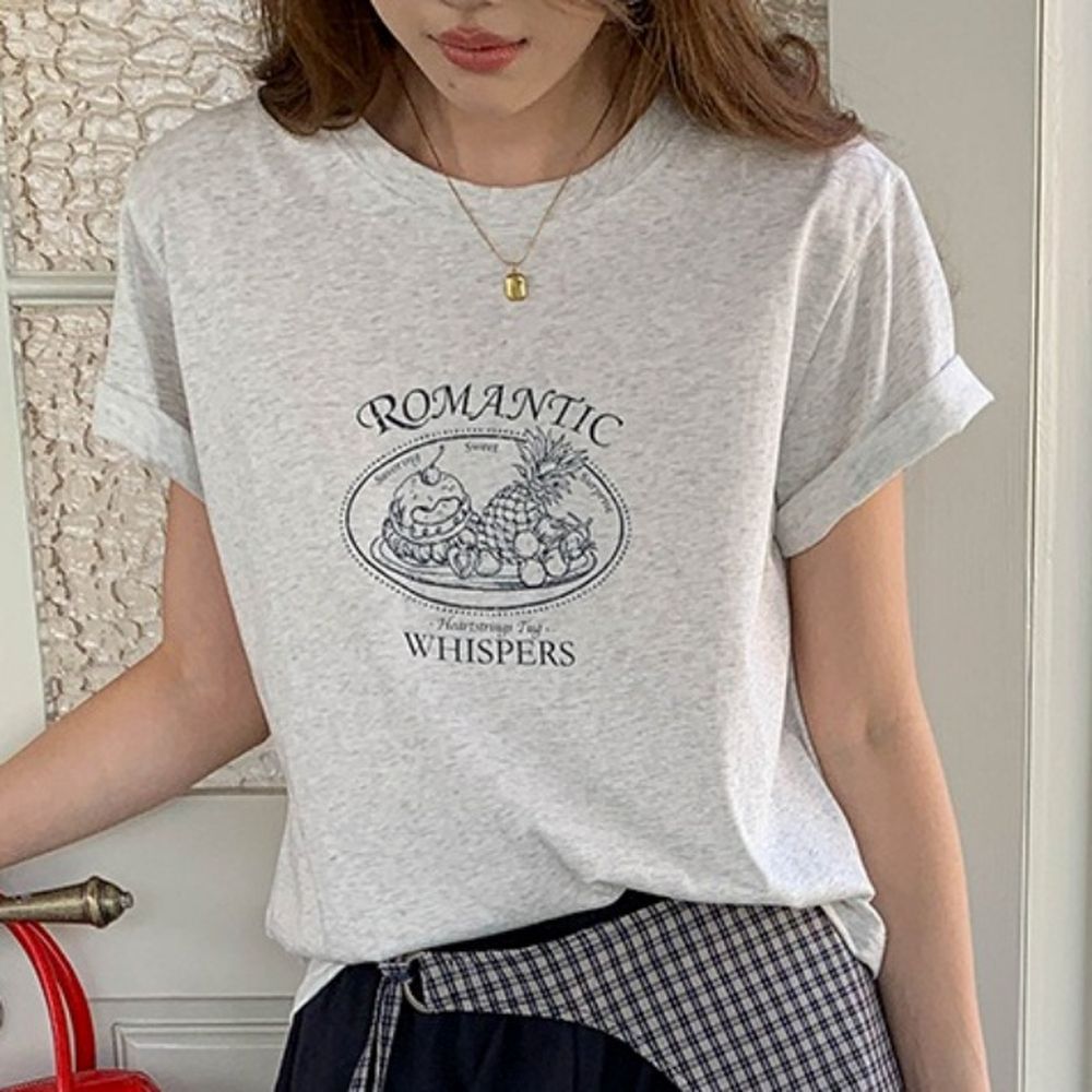 寬鬆正肩短袖上衣-浪漫點心時光-麻白 (F)