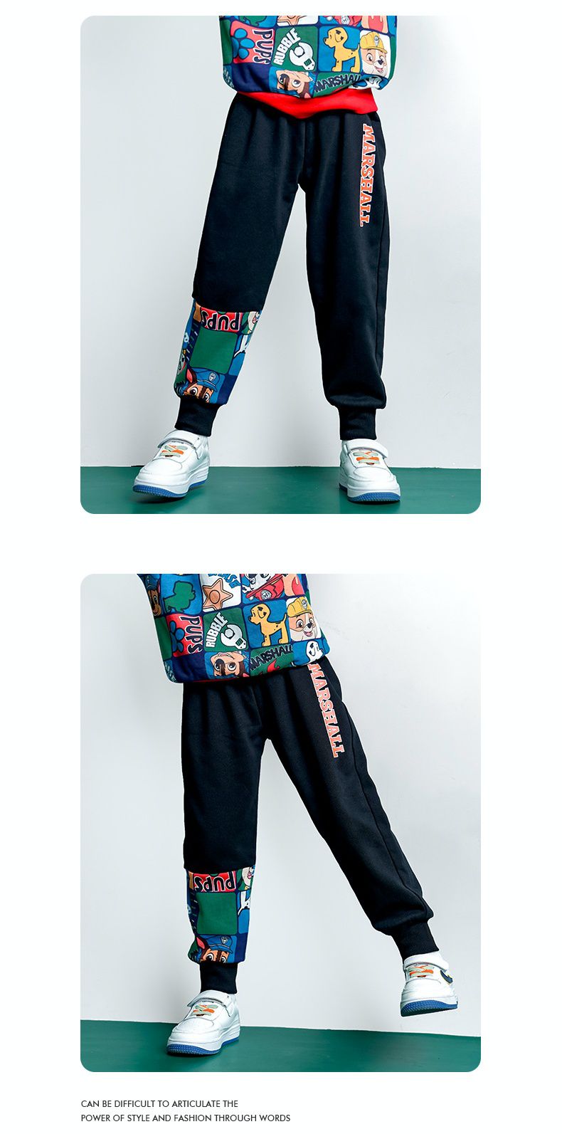 卡通汪汪隊棉質束口運動長褲-卡通人物阿奇-黑色
