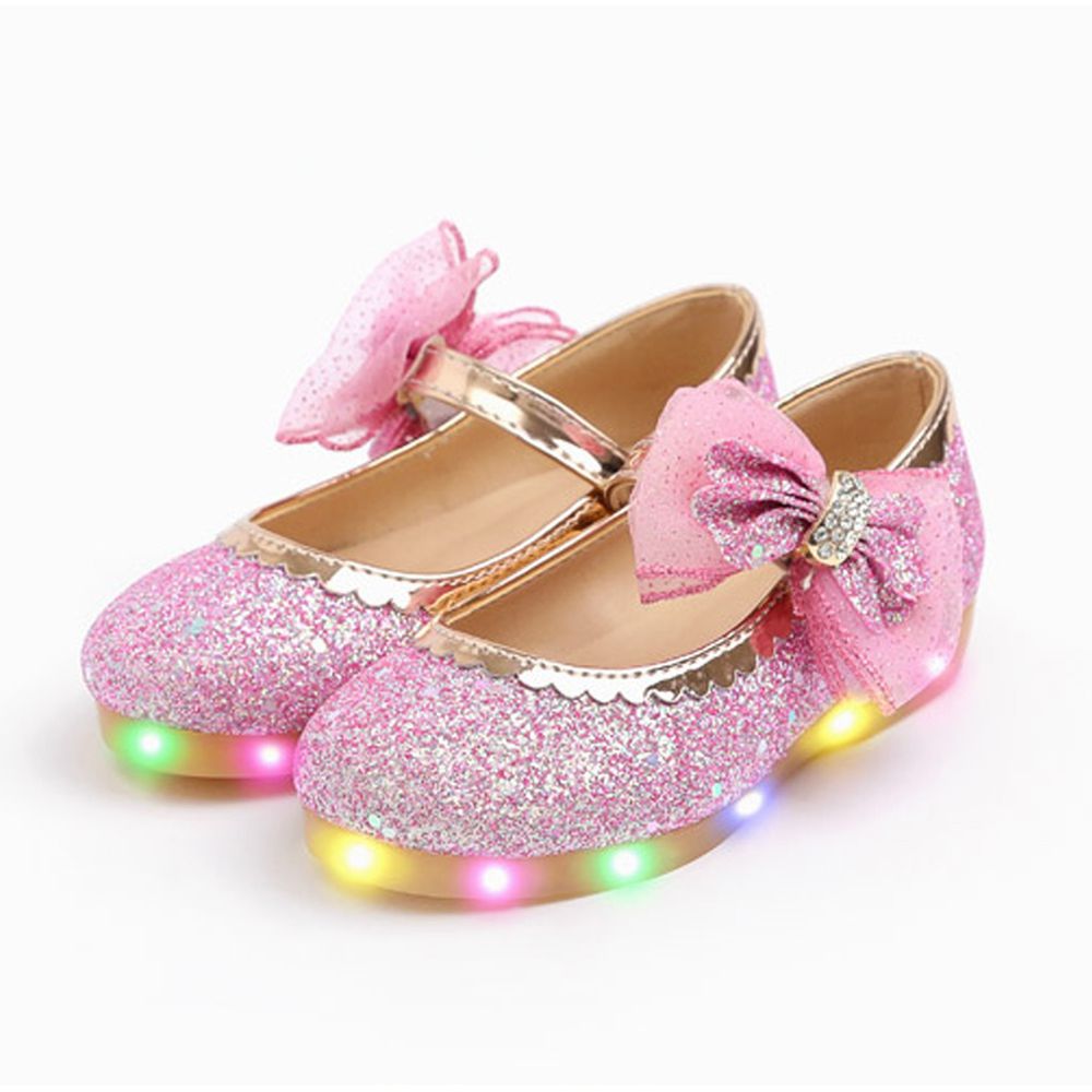 韓國 OZKIZ - (LED燈)花瓣滾邊亮粉皮鞋-櫻花粉