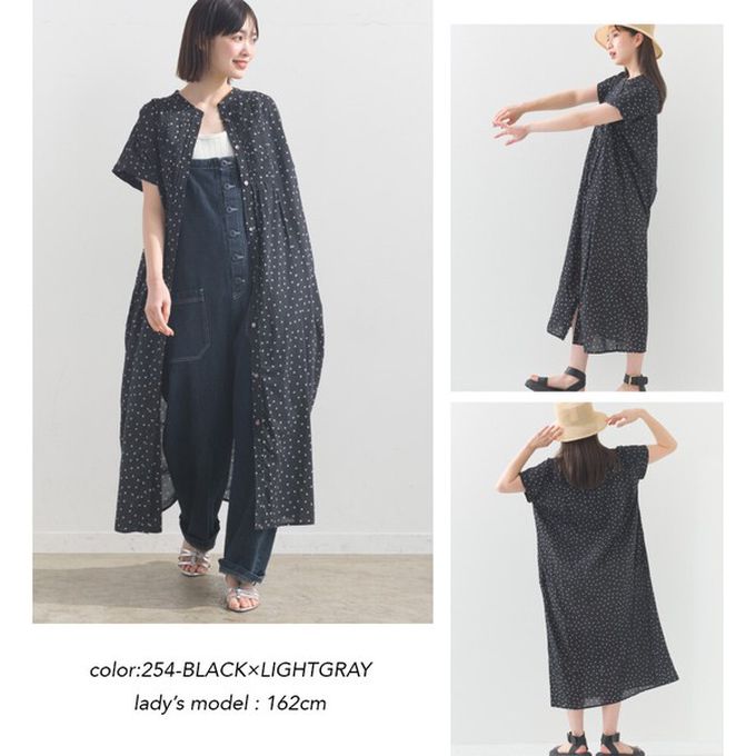 日本 OMNES - 100%印度棉 襯衫式印花短袖洋裝-淺棕條紋