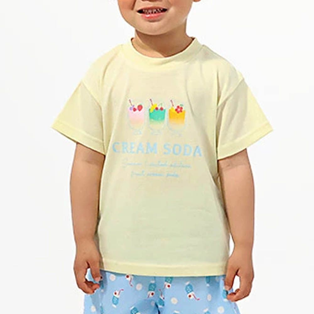 接觸冷感 透氣印花短袖上衣-蘇打飲料-黃