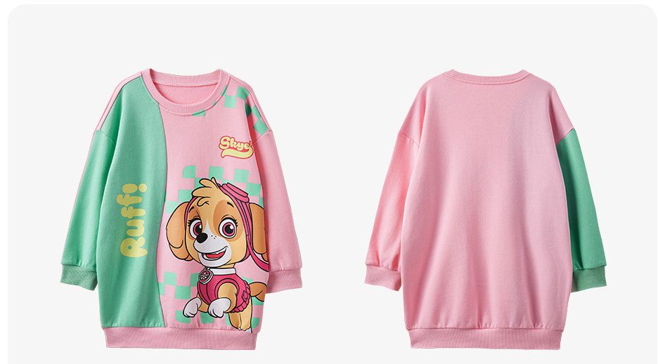 卡通汪汪隊圓領長版大學T-卡通人物天天-綠+粉