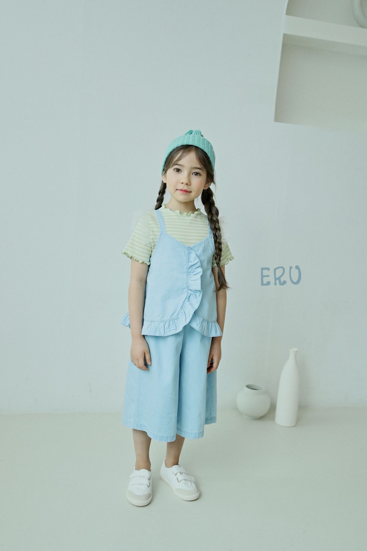 韓國 ERU - 荷葉裝飾細肩帶套裝