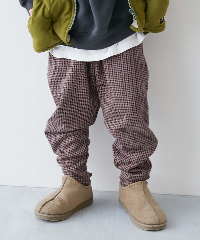 日本 devirock - RICH WARM 刷毛保暖哈倫寬鬆長褲-細格紋-黑