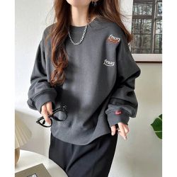 日本 Classical Elf - Java 裏起毛隨性logo長袖上衣-炭灰