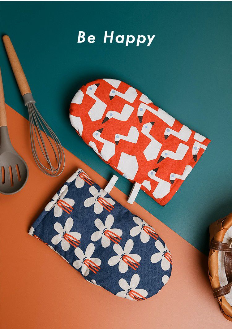 可愛文藝風隔熱手套-藍色花瓣-單入