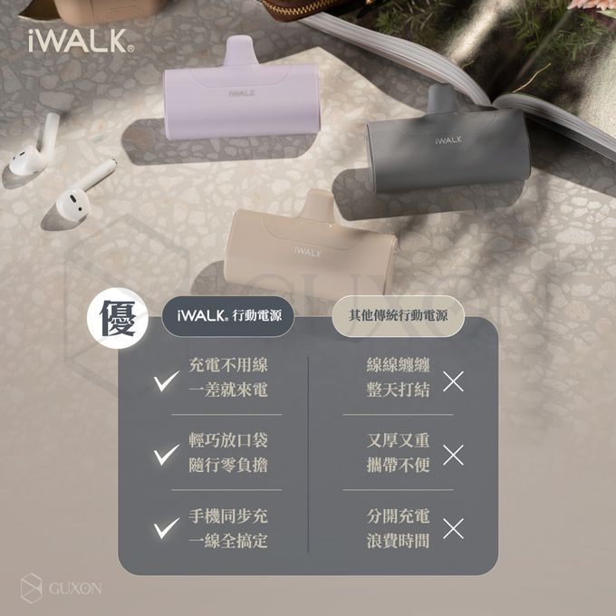 IWALK - 四代加長版 4500mAh口袋行動電源-鋼琴黑 (Lightning / Type-C 充電頭)-台灣公司貨