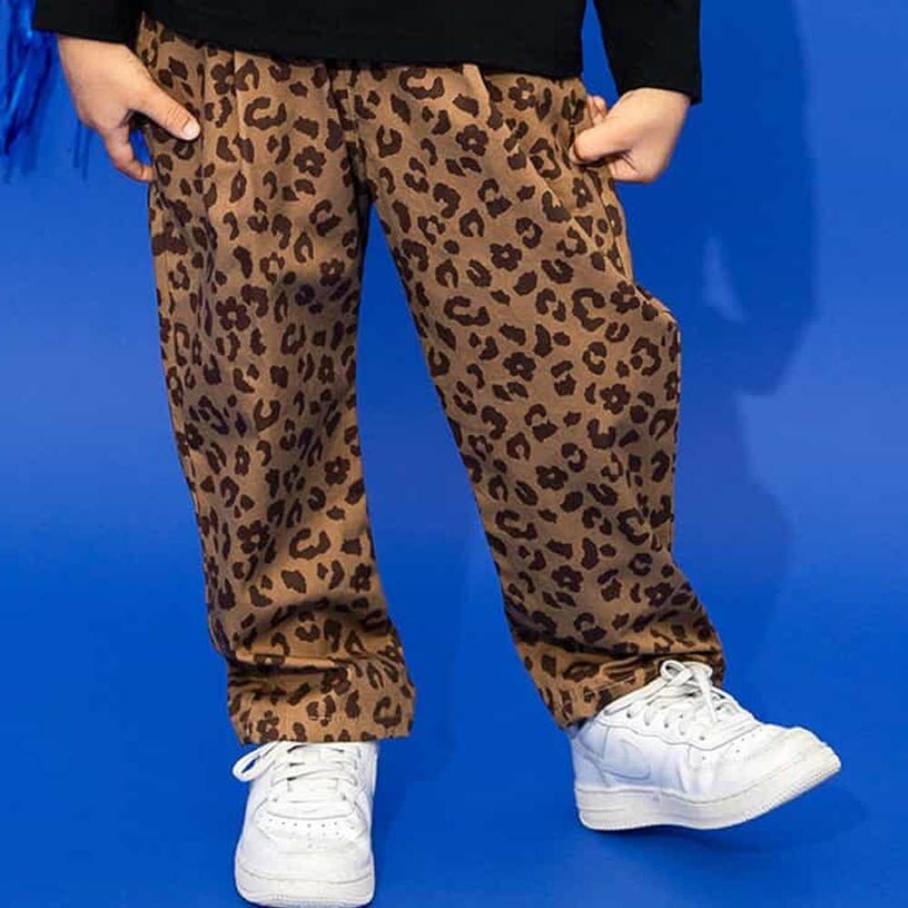 100%棉 品牌經典百搭廚師褲-豹紋-棕