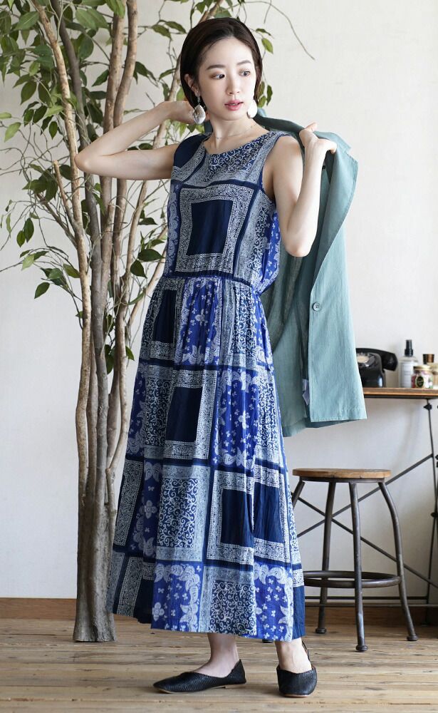 日本 zootie - 100%印度棉碎花無袖長洋裝-黑底歐風花園 (F)