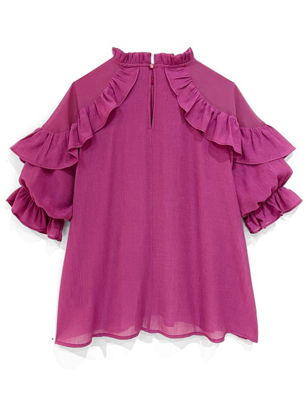 日本 GRL - 浪漫公主荷葉滾邊上衣-優雅黑 (F)