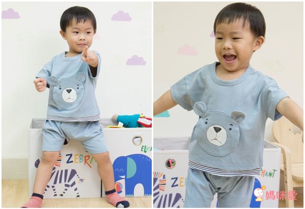 韓國 Mimico - 直條紋熊耳短褲-黑獅子