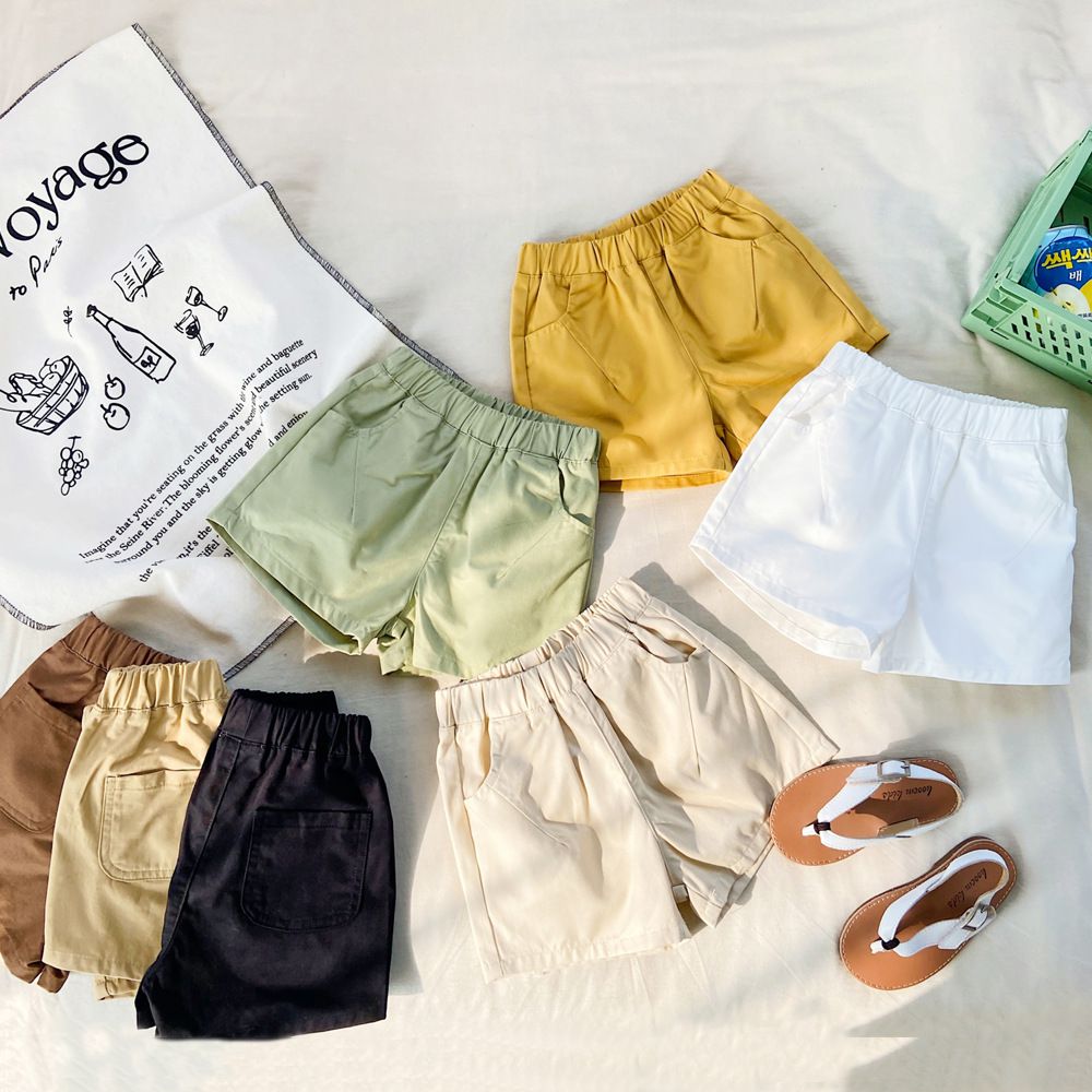 腰鬆緊休閒百搭短褲-杏色