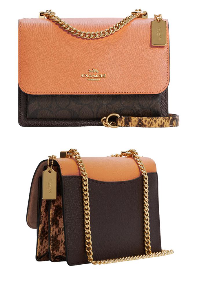 COACH - 防刮皮革翻蓋斜背包 (桔咖)