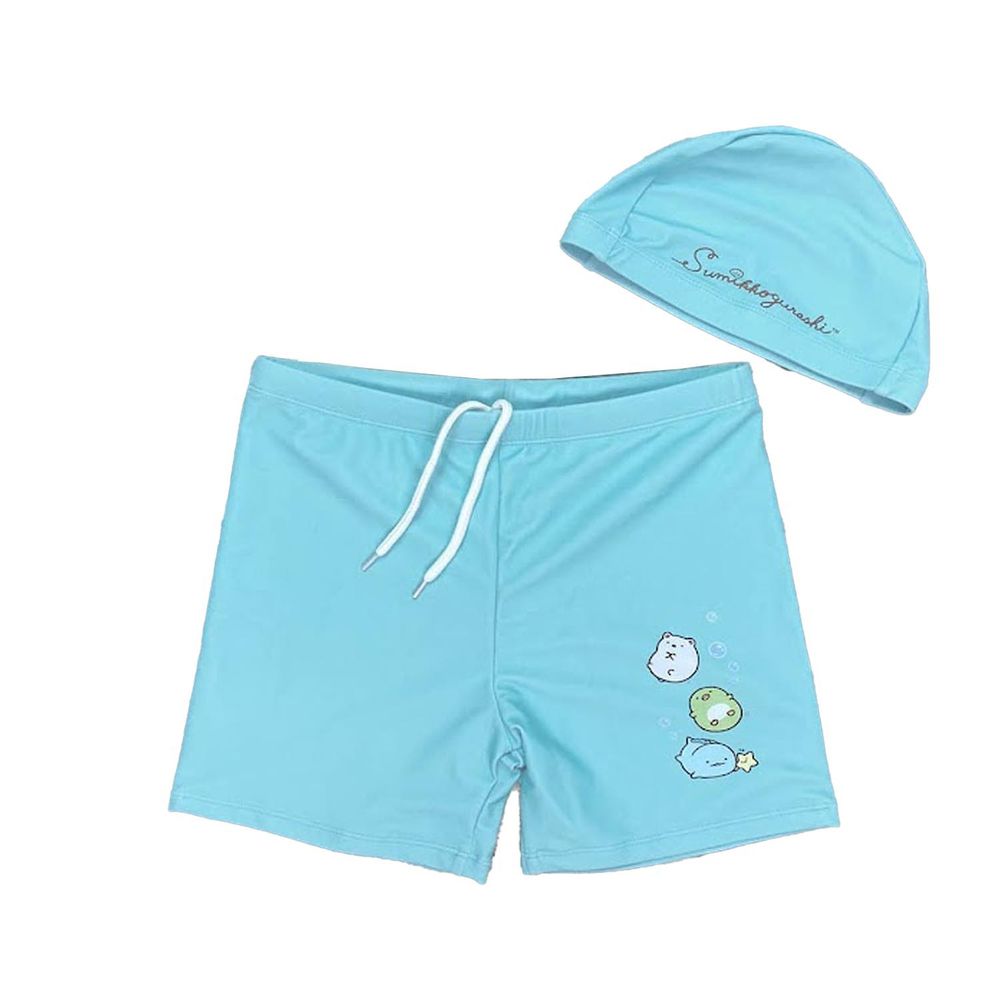 角落小夥伴 - 男童泳褲-泳褲+泳帽兩件式-淺藍