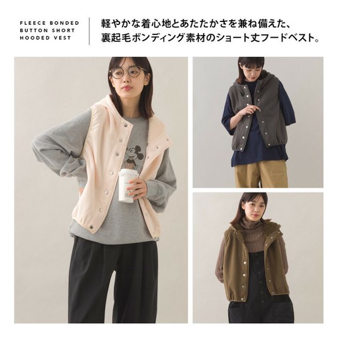 日本 OMNES - 裏起毛保暖短版運動風連帽背心-深灰