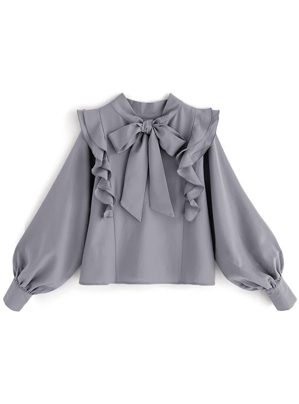 日本 GRL - 華麗扭結氣球袖上衣-淺粉 (F)