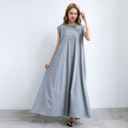 Yukié - 3D立體剪裁顯瘦無袖長洋裝-灰色