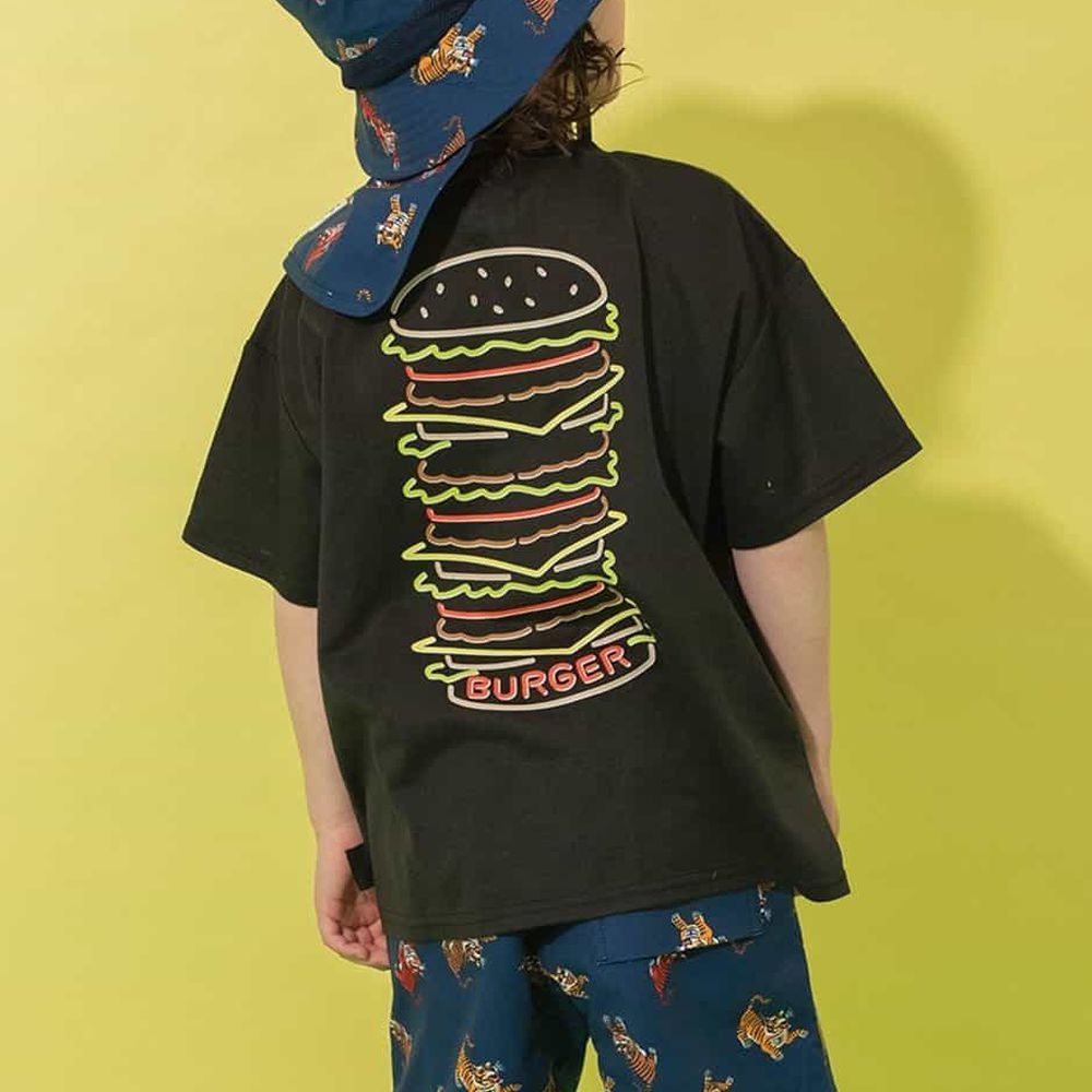 速乾舒適印花短袖上衣-背後漢堡-黑