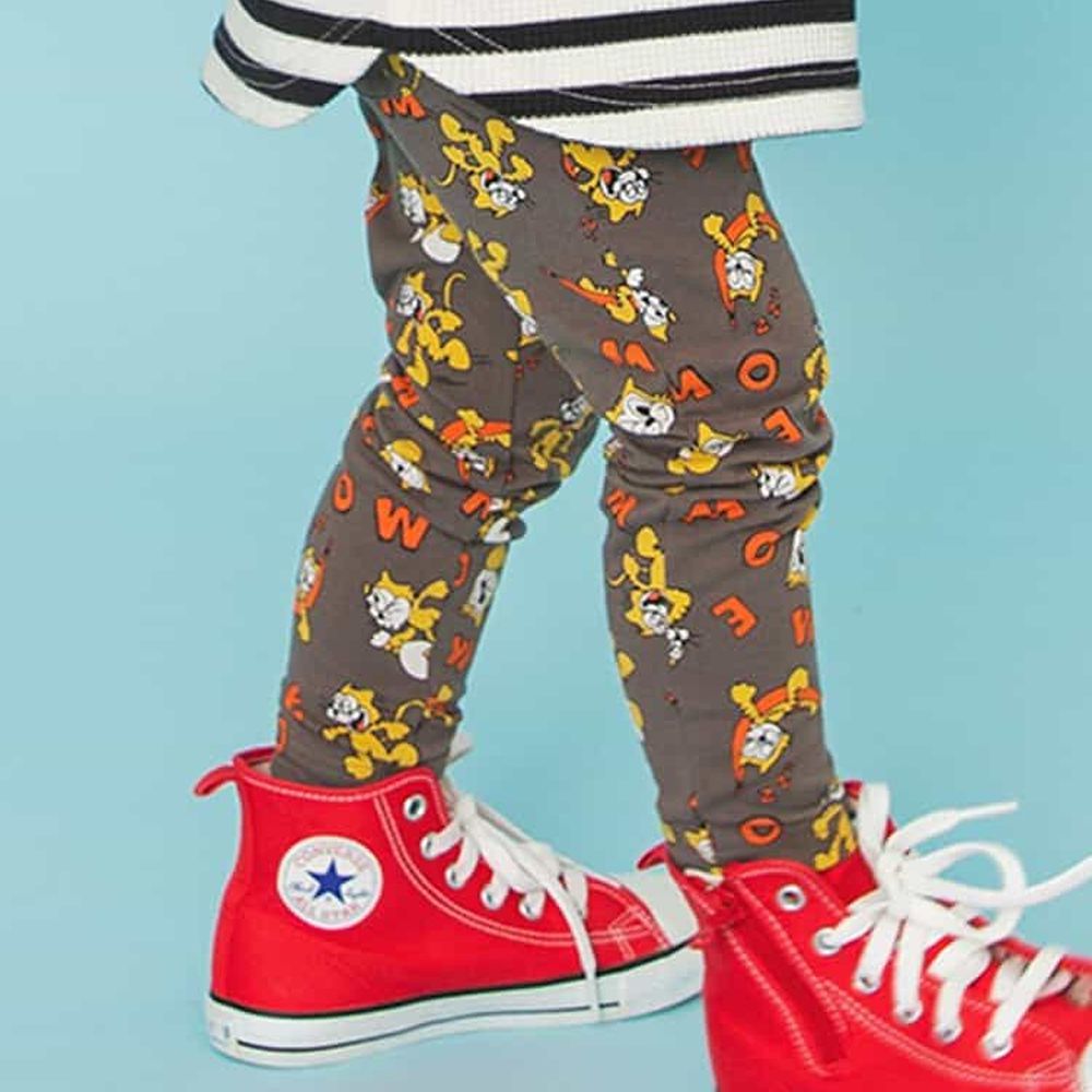 DAISUKI 可愛百搭彈性九分褲-有趣貓咪-深咖啡