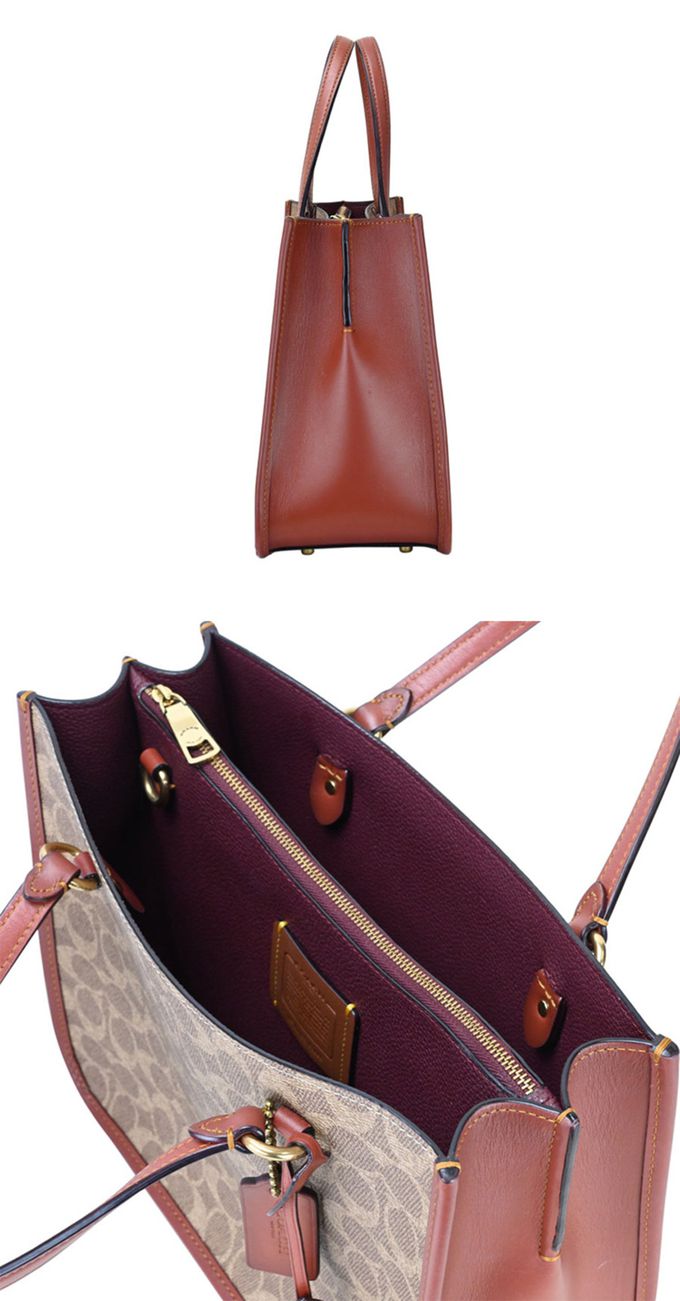 COACH - 滿版logo拼接皮革兩用包 (卡其駝)