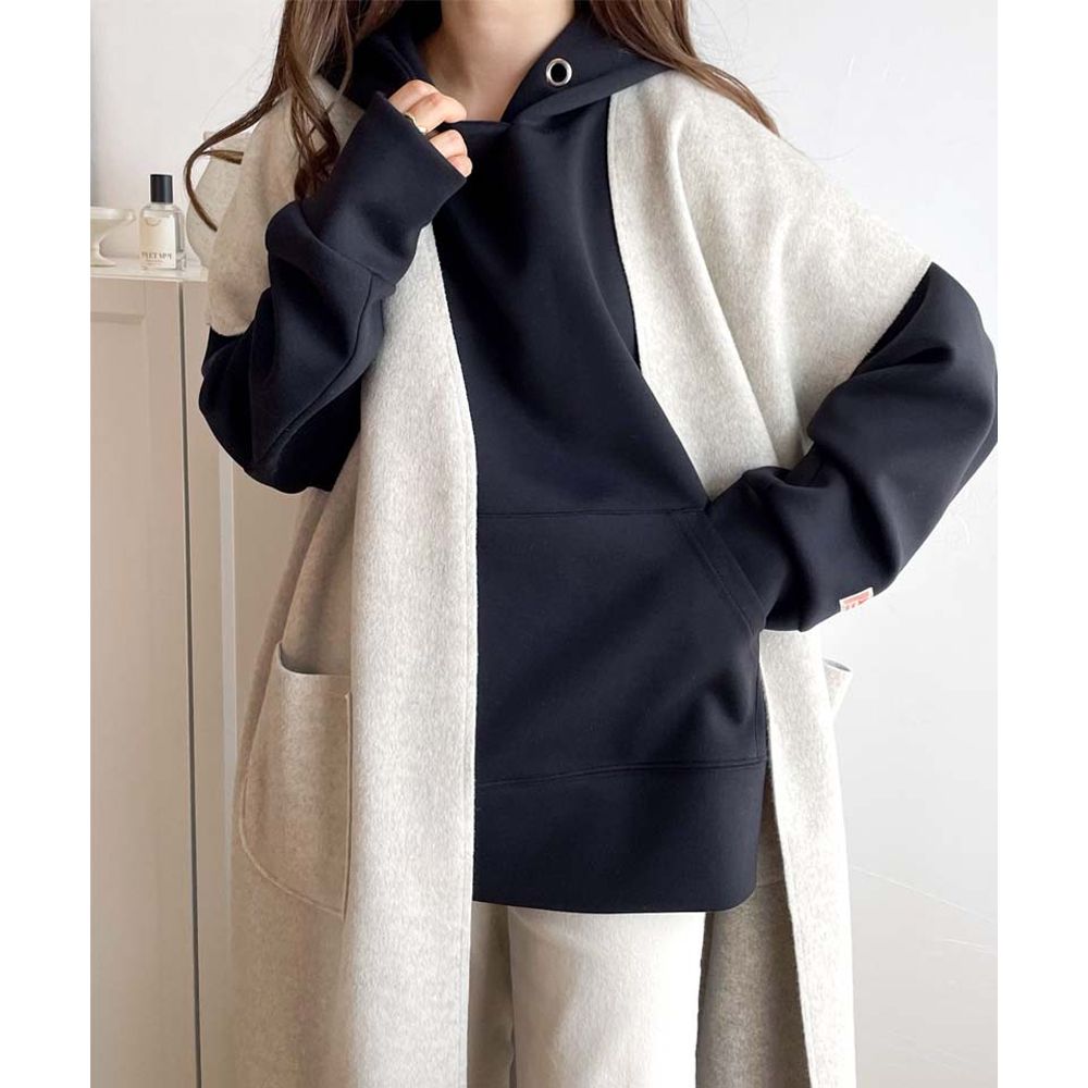 Java 舒適空氣棉長袖帽T-黑