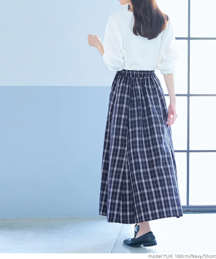 日本 COCA - 氣質格紋打褶修身長裙-黃