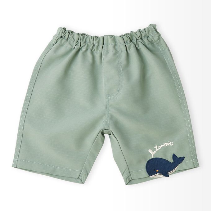 日本 ZOOLAND - 鯨魚悠遊清爽滑面材質短褲-丹寧口袋-薄荷綠