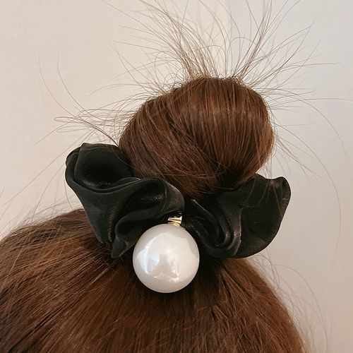法式珠光珍珠髮圈-黑色