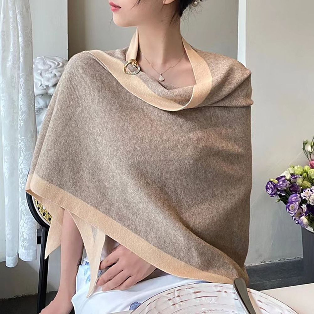 編媽精選 - 仿羊絨針織披肩圍巾-米色 (80x180cm)
