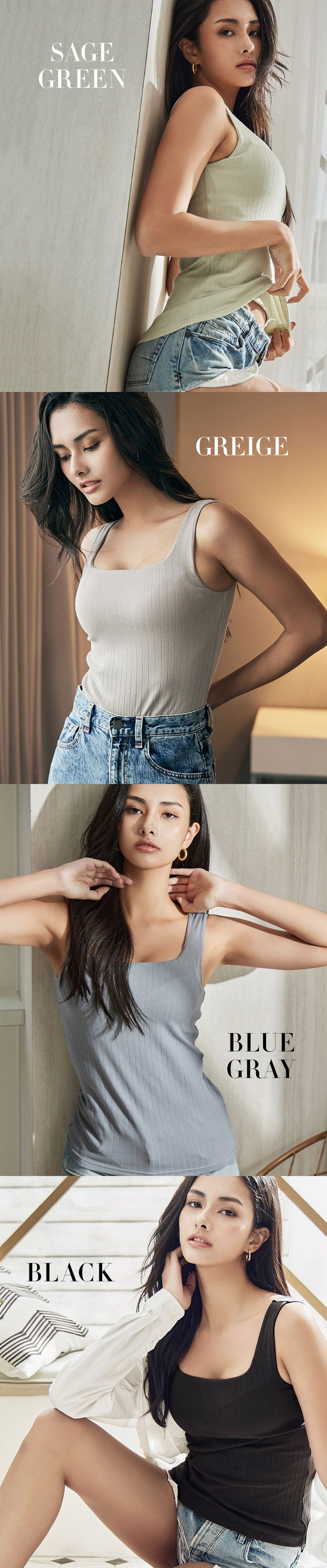 日本女裝代購 - 極致美胸 羅紋無袖背心(附Bra)-深灰