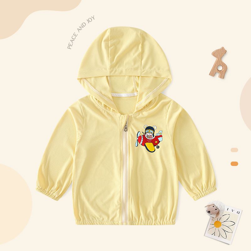 UPF50+冰絲涼感兒童防曬外套-單人飛機-黃色