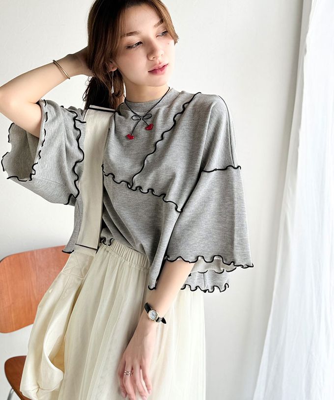 日本 Classical Elf - 木耳QQ俏麗造型寬袖上衣-炭黑