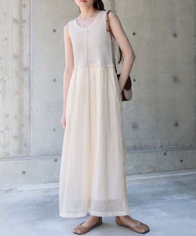 日本 Bab - 夏日氛圍鉤針縐紗背心裙-黑