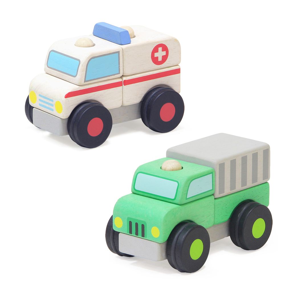 台灣 Mentari - 【雙11特惠】超值兩入組-立體積木救護車+立體積木回收車