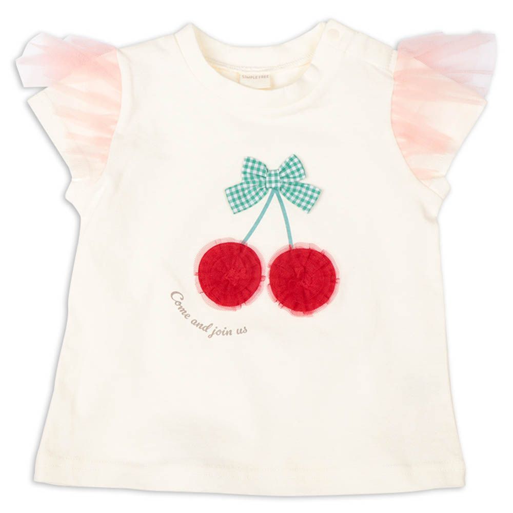 幼兒短袖上衣-薄紗袖立體造型-米白色