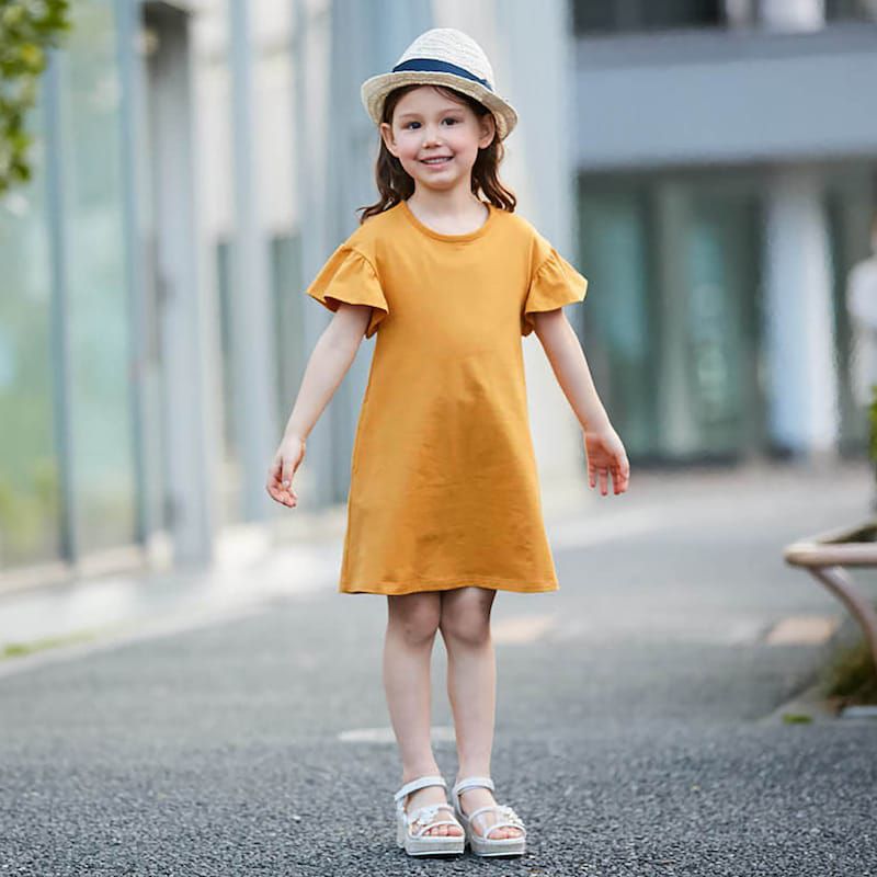 日本千趣會 - 可愛修身廓形荷葉袖洋裝-薰衣草