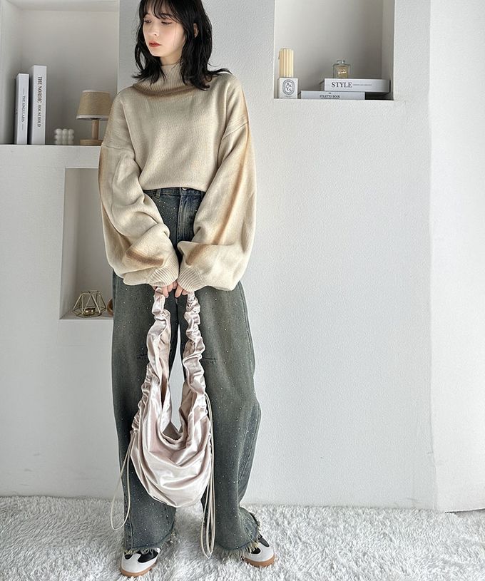 日本 Classical Elf - mily bilet 時尚絲絨皺摺肩背包-香檳米