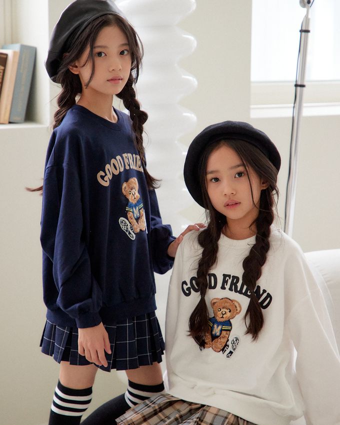 韓國 sm2 - 玩偶熊熊印長袖大學T-深藍