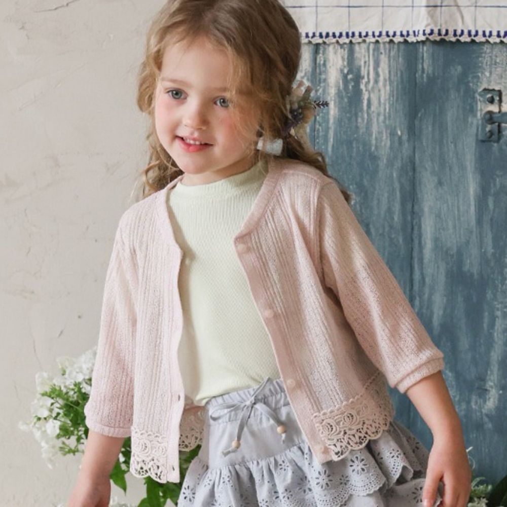 Puellaflo 清爽微透感7分袖針織外套-淺粉