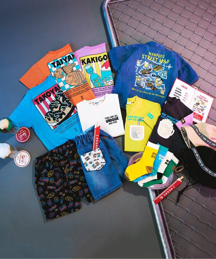 日本 BREEZE - 夏日祭典逗趣刺繡手巾牛仔短褲-幽默師匠-淺藍