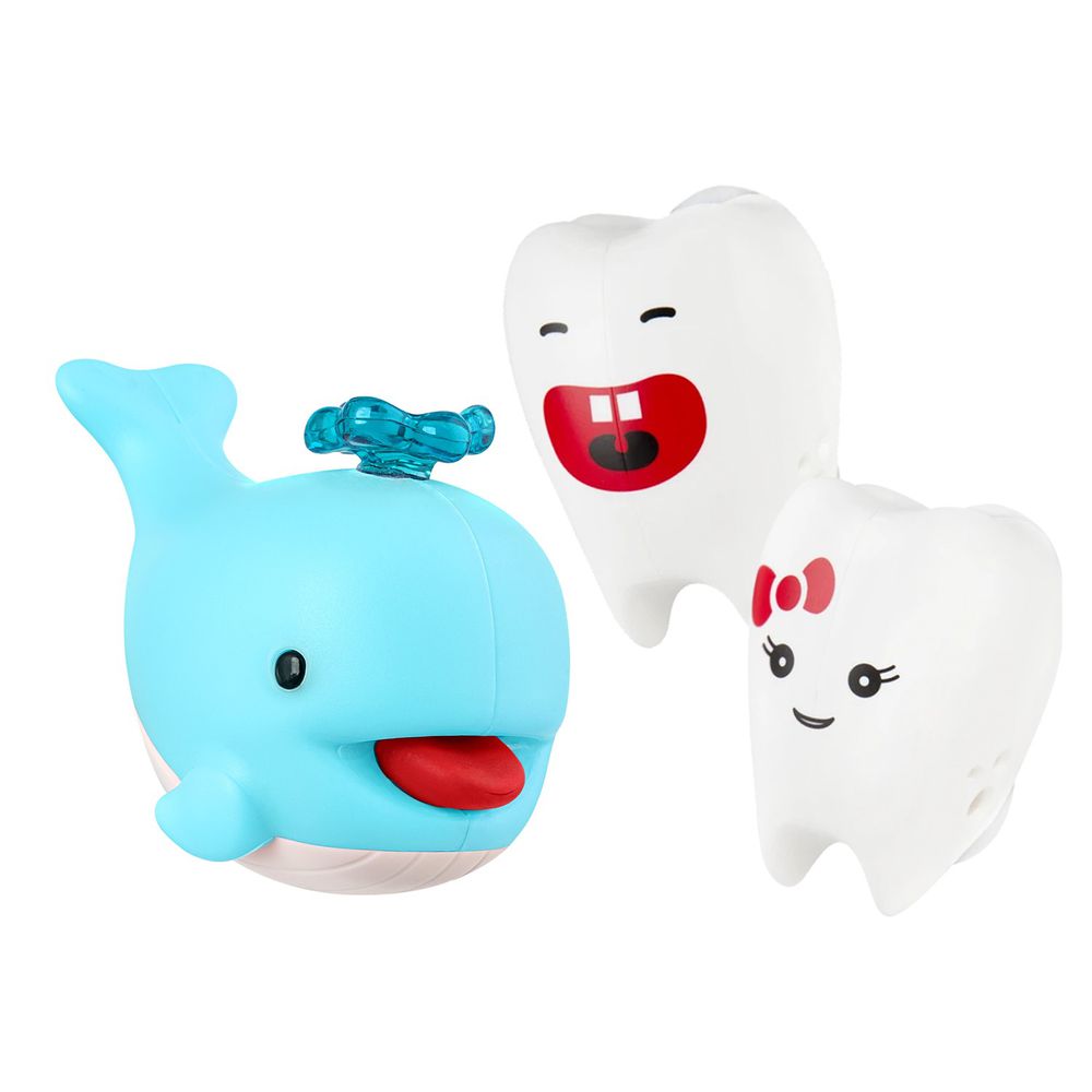 Flipper - 專利免觸碰開關牙刷架+小鯨魚擠牙膏器-牙刷+擠牙膏器-牙仙/藍色小鯨魚