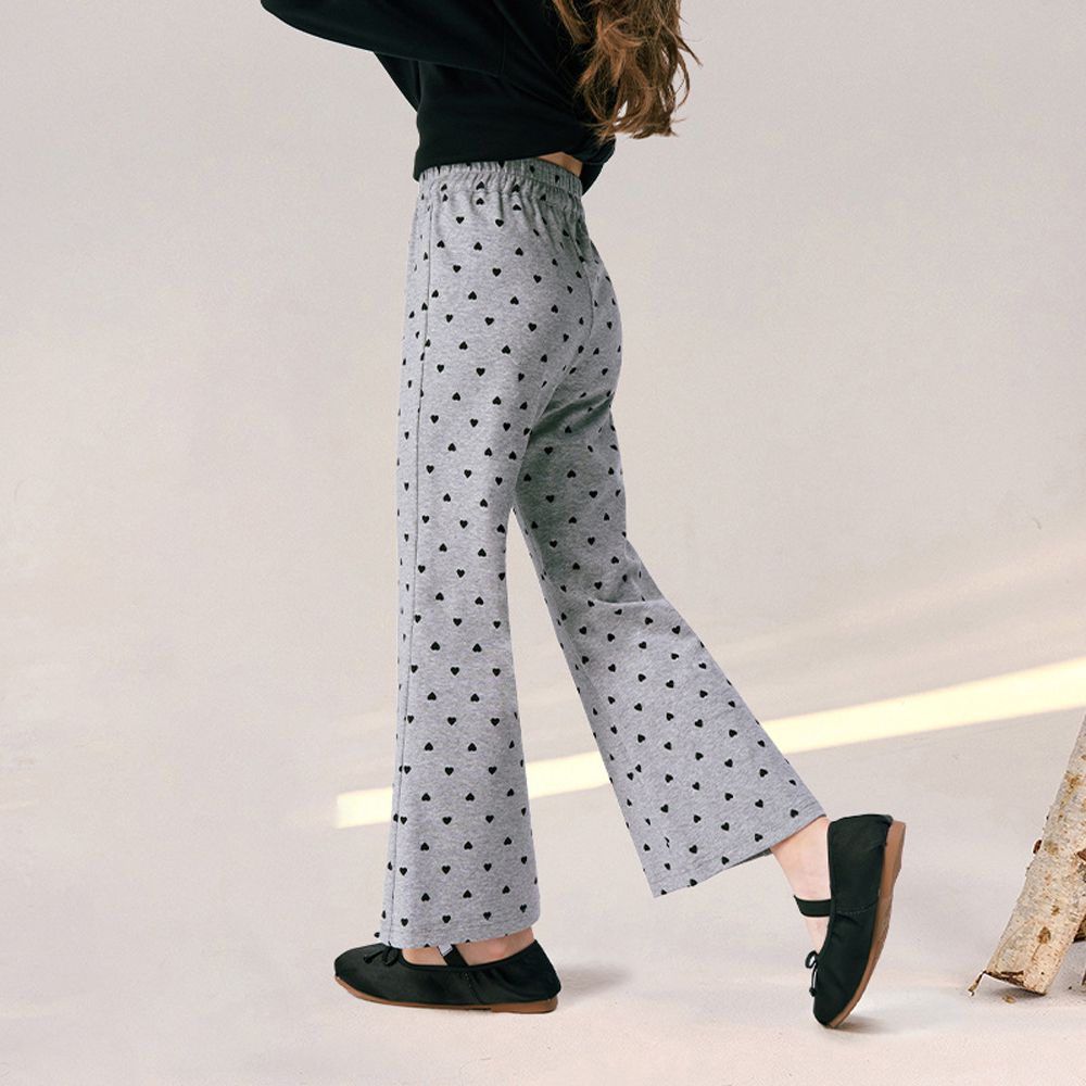 高彈舒適喇叭褲-愛心-灰色