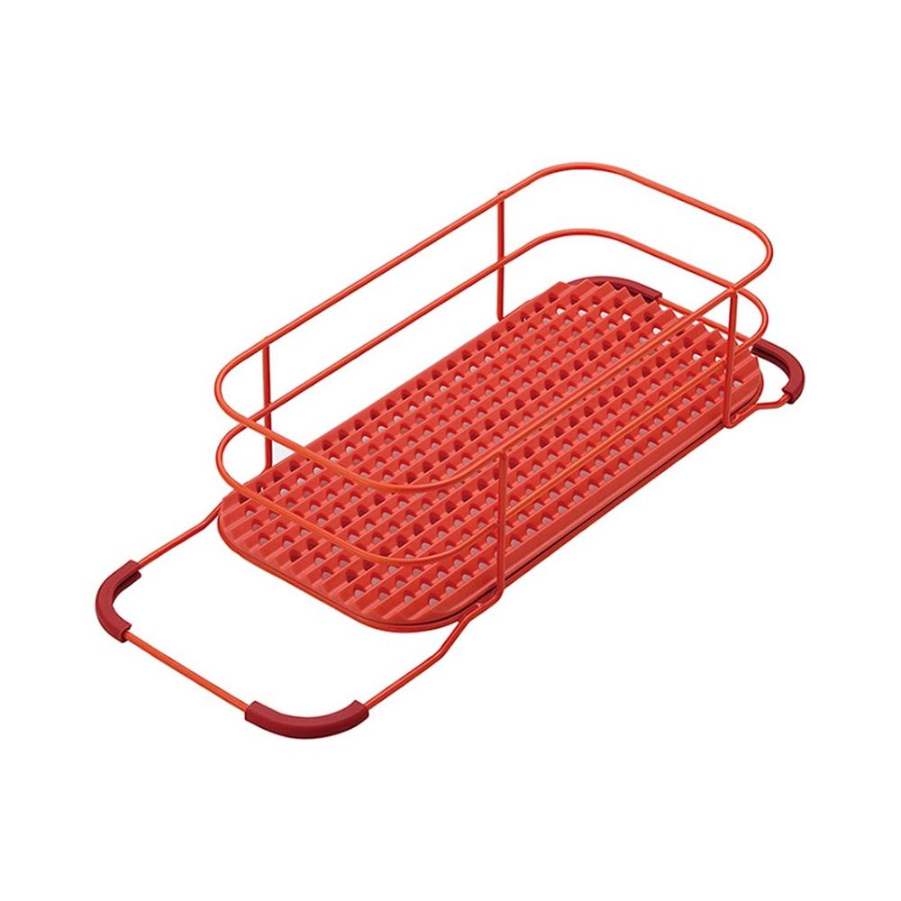 日本 RISU - 二合一水槽用伸縮式備料調理/碗盤瀝水籃-紅
