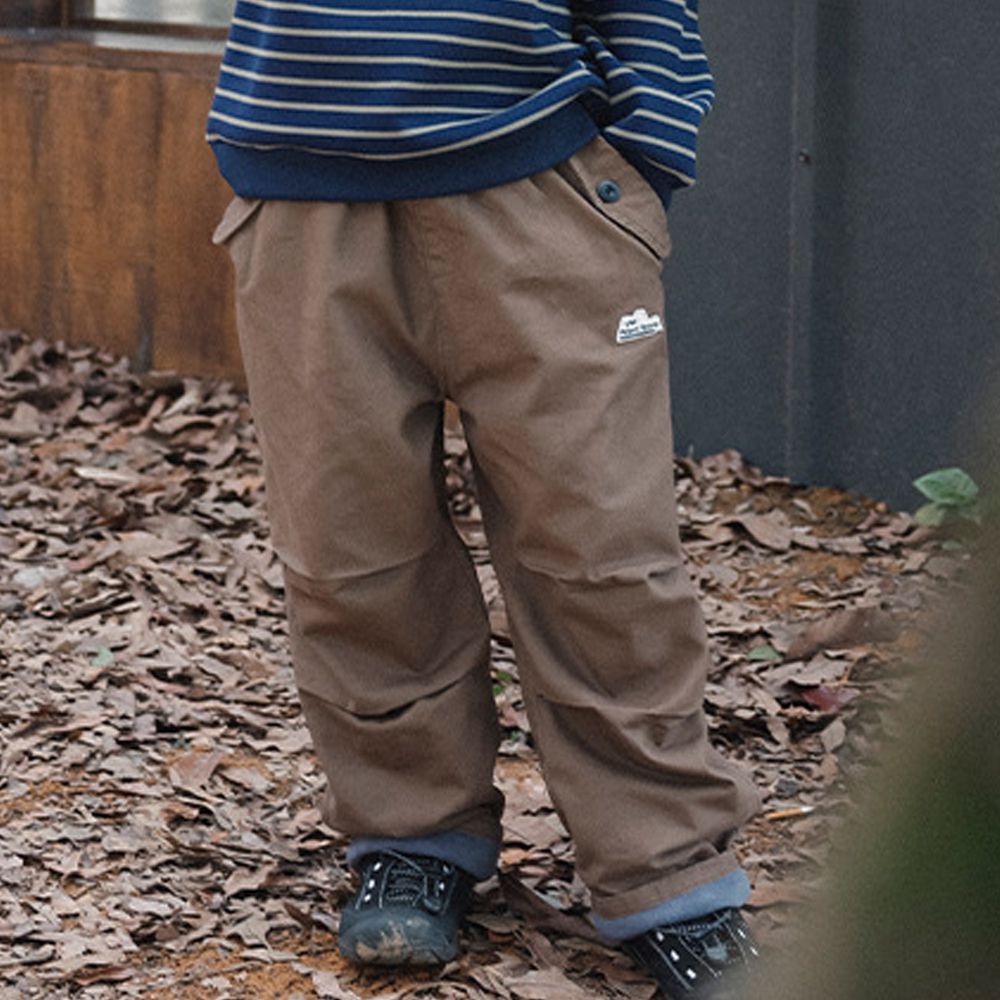 保暖加絨純棉打褶休閒長褲-卡其