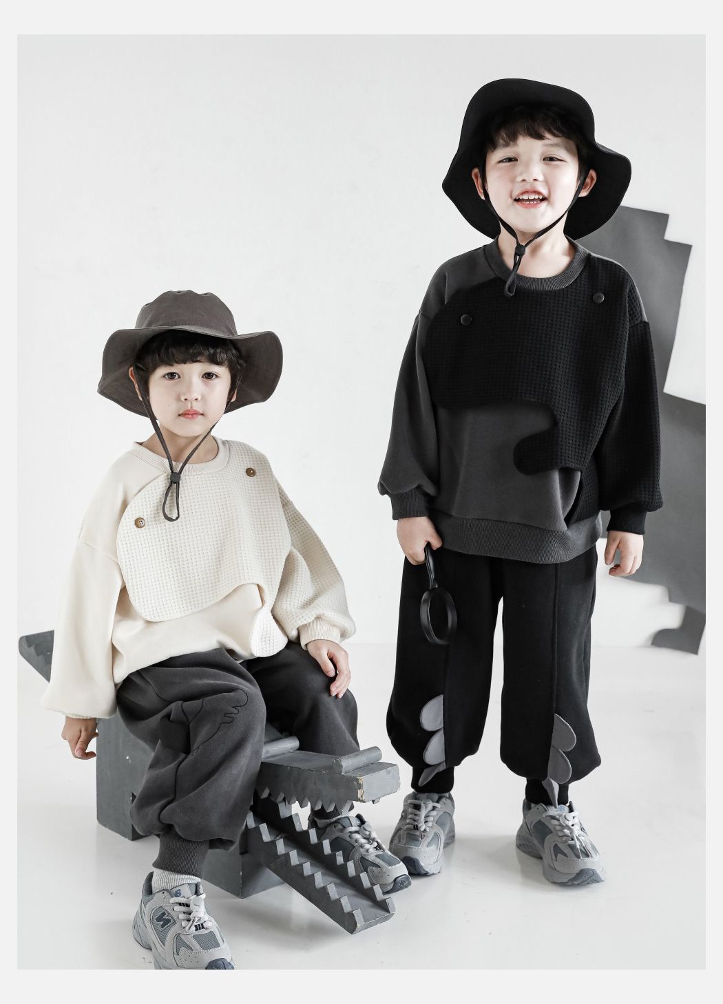 TONGMO - 加厚造型腰鬆緊休閒長褲-恐龍背棘-深灰色