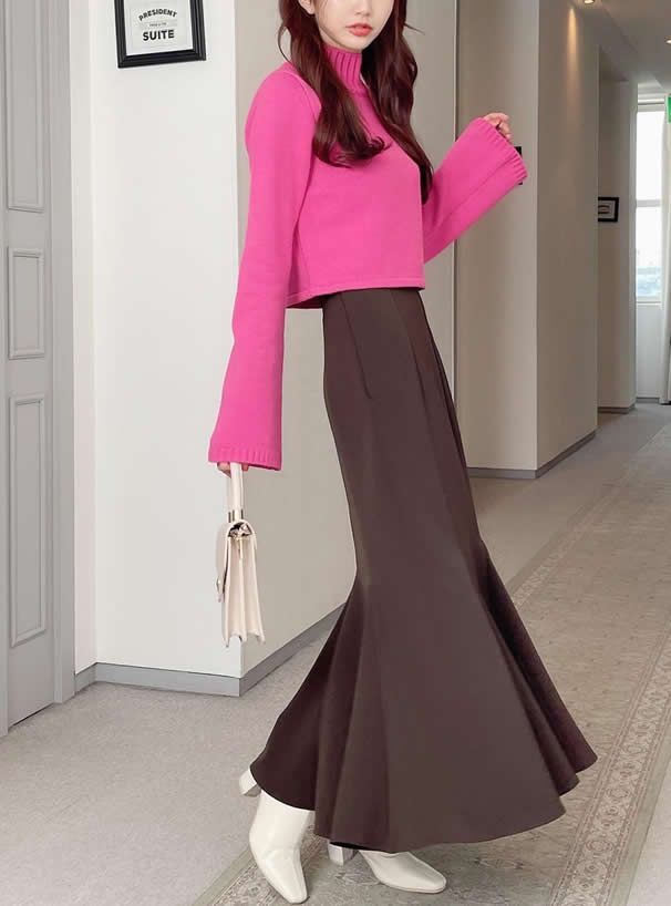 日本 GRL - 浪漫多層次魚尾長裙-橘