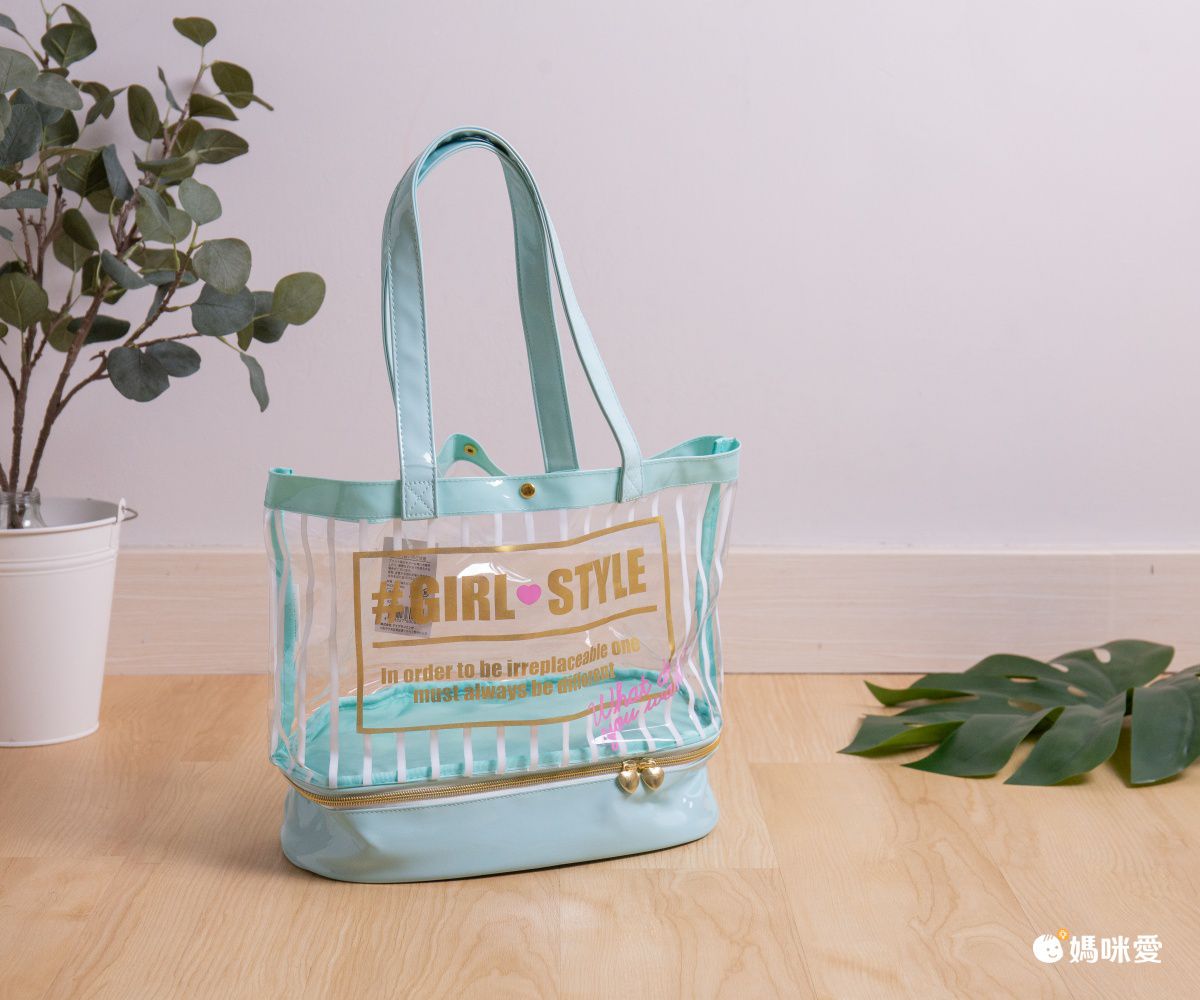 日本服飾代購 - 上下分層透明PVC肩背包-水手條紋-黑